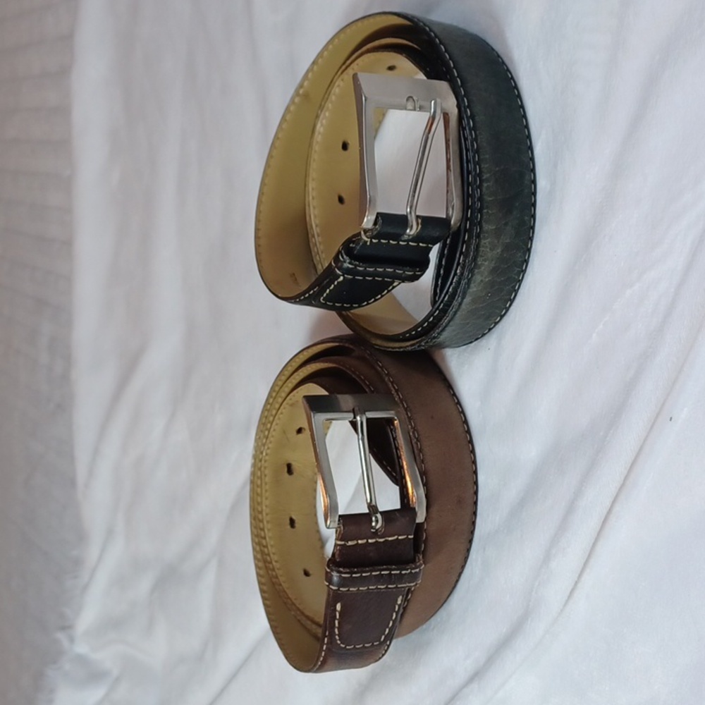 Johnson & Murphy Set Of 2 Black & Brown Leather  Chunky Silver Buckles